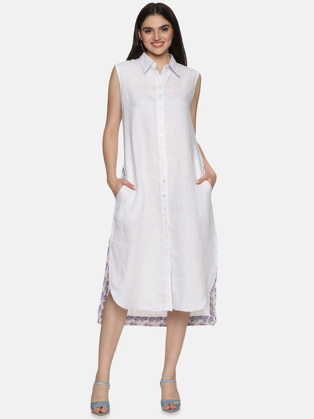 jaipuribanno spread collar linen shirt midi dress