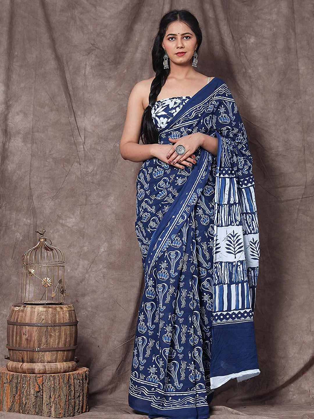 jalther ethnic motifs pure cotton block print saree