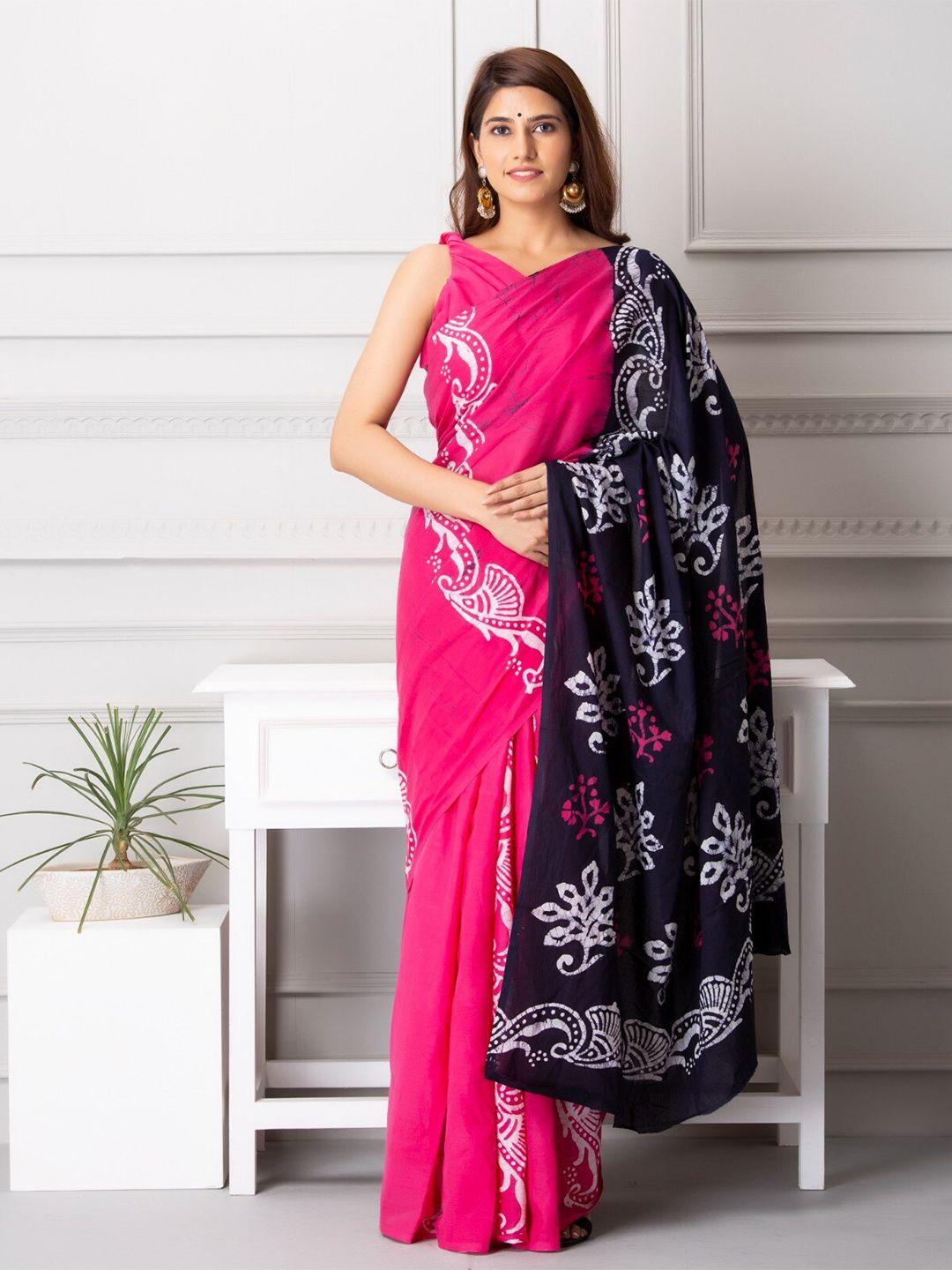 jalther batik pure cotton block print saree