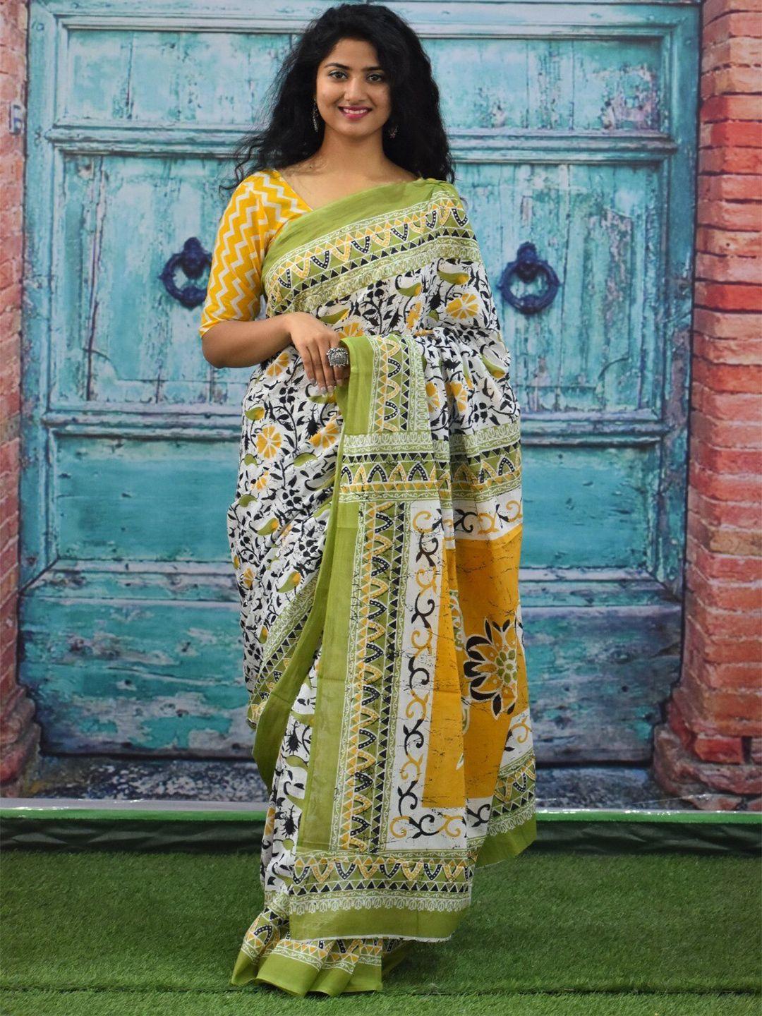 jalther ethnic motifs block print jaipuri pure cotton mulmul saree