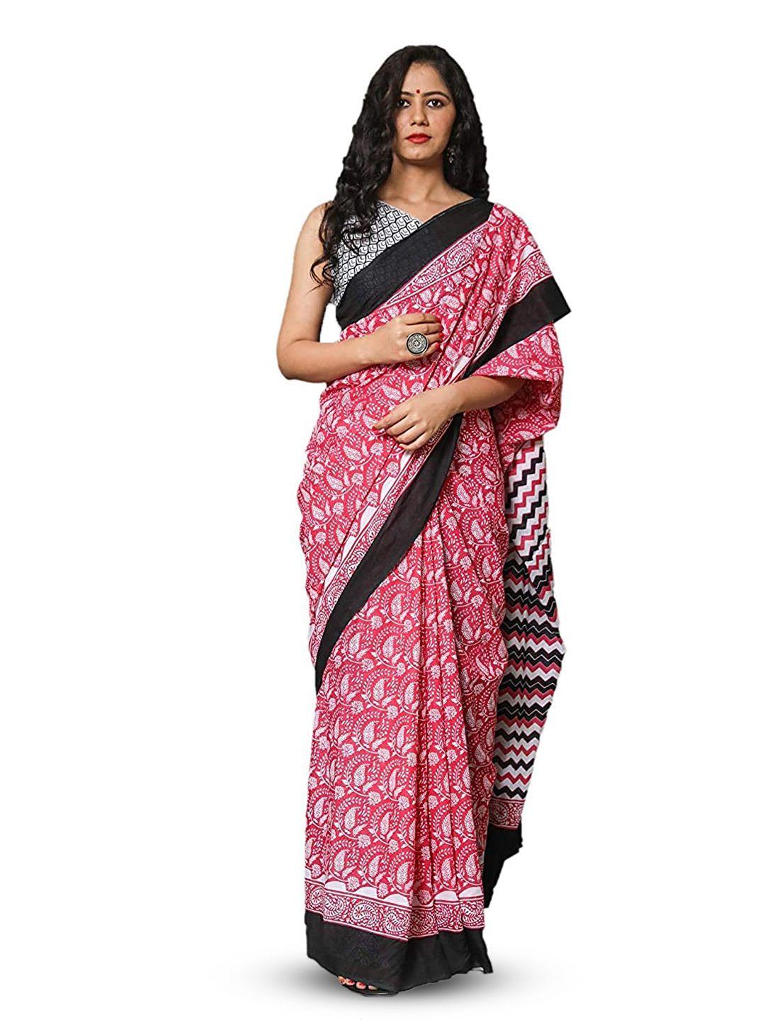 jalther ethnic motifs printed pure cotton block print saree