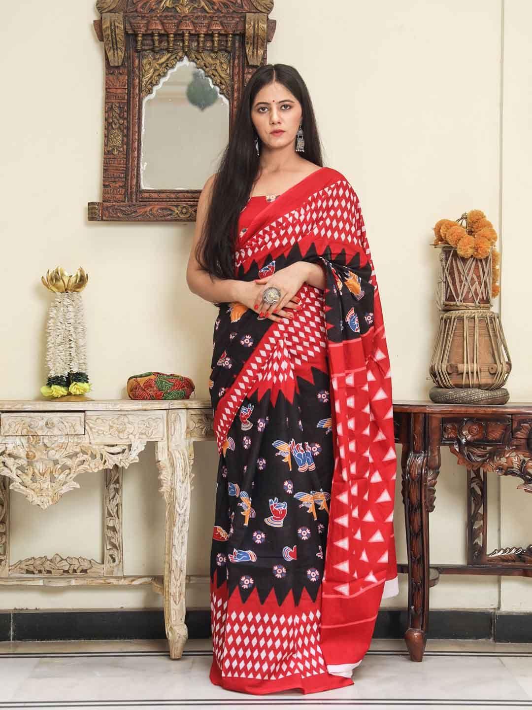 jalther ethnic motifs printed pure cotton block print saree