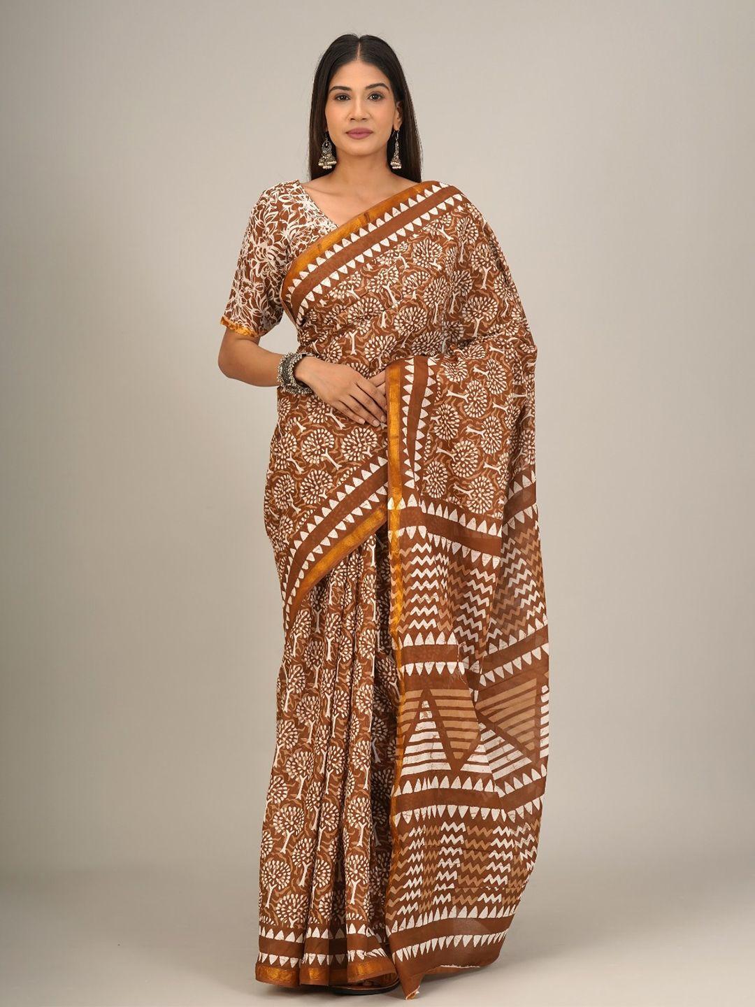 jalther ethnic motifs printed zari pure cotton saree