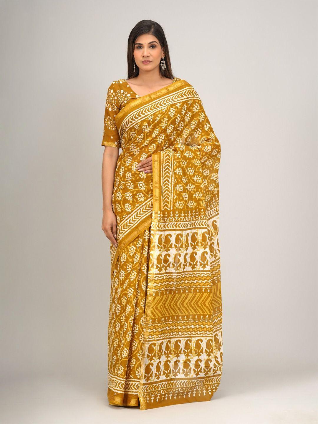 jalther ethnic motifs printed zari pure cotton saree
