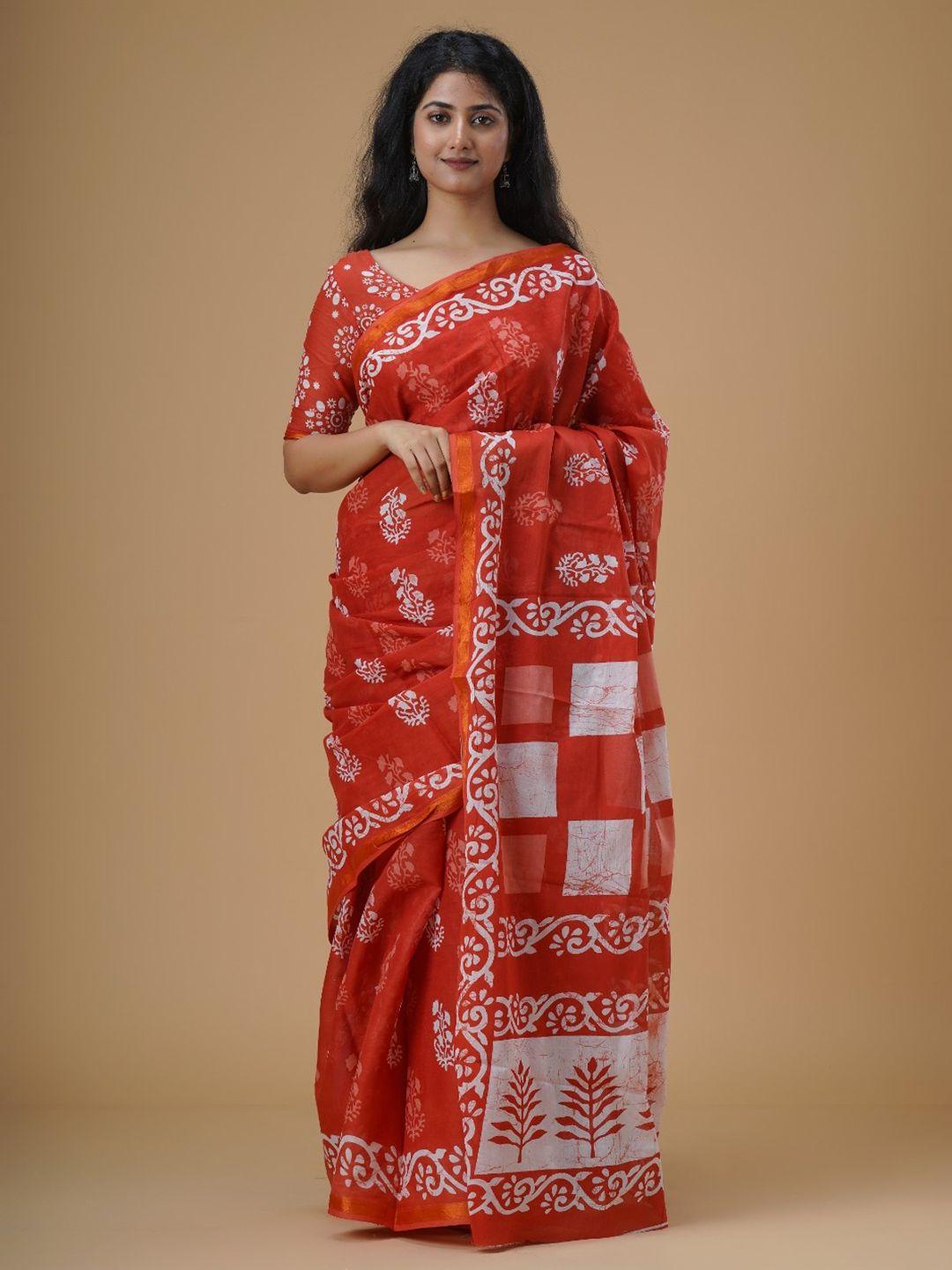 jalther ethnic motifs printed zari pure cotton saree