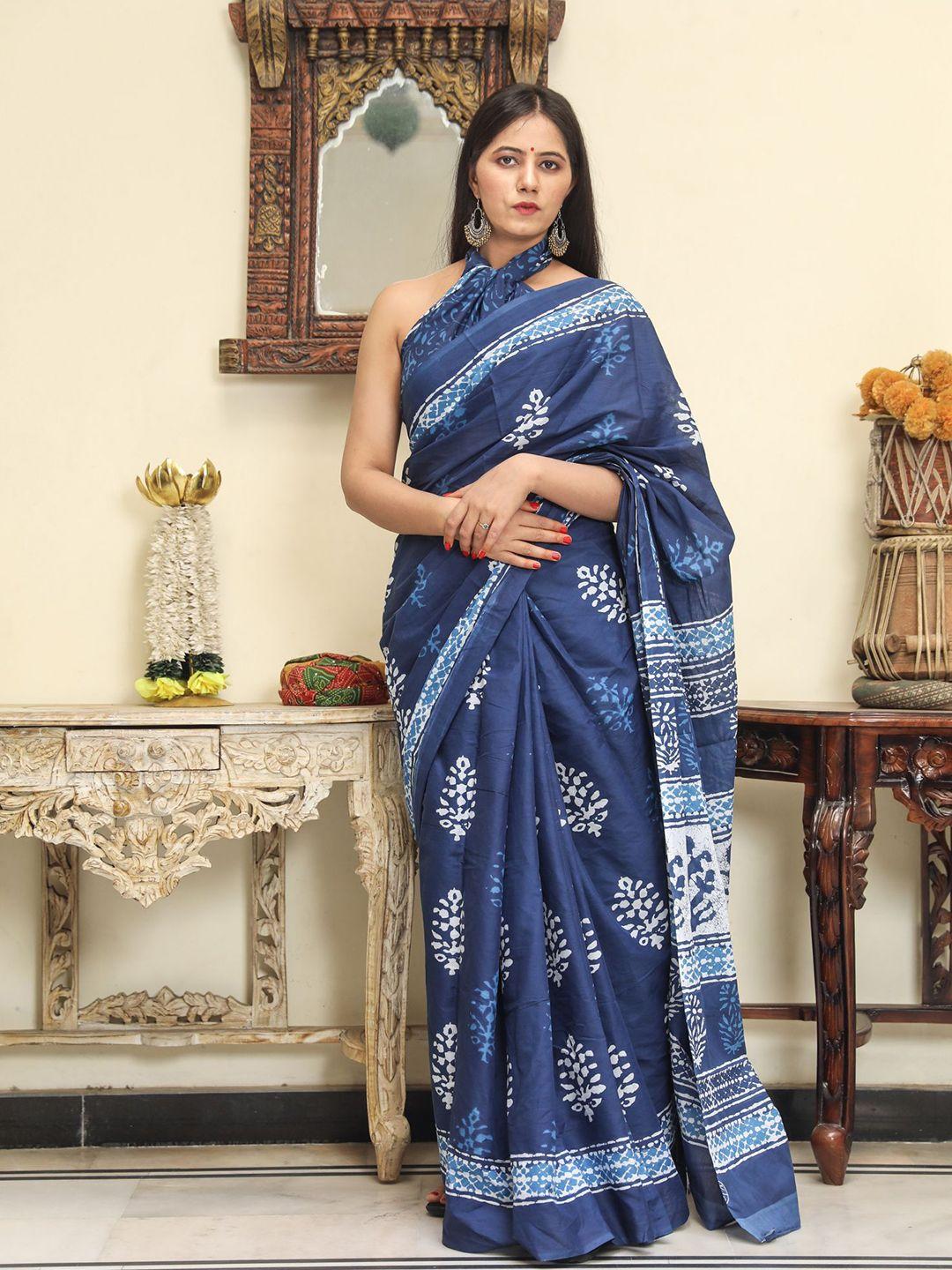 jalther ethnic motifs pure cotton block print saree