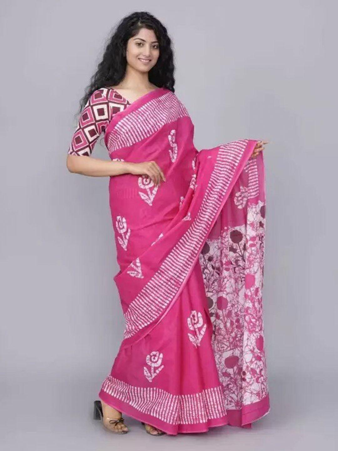 jalther floral pure cotton block print saree