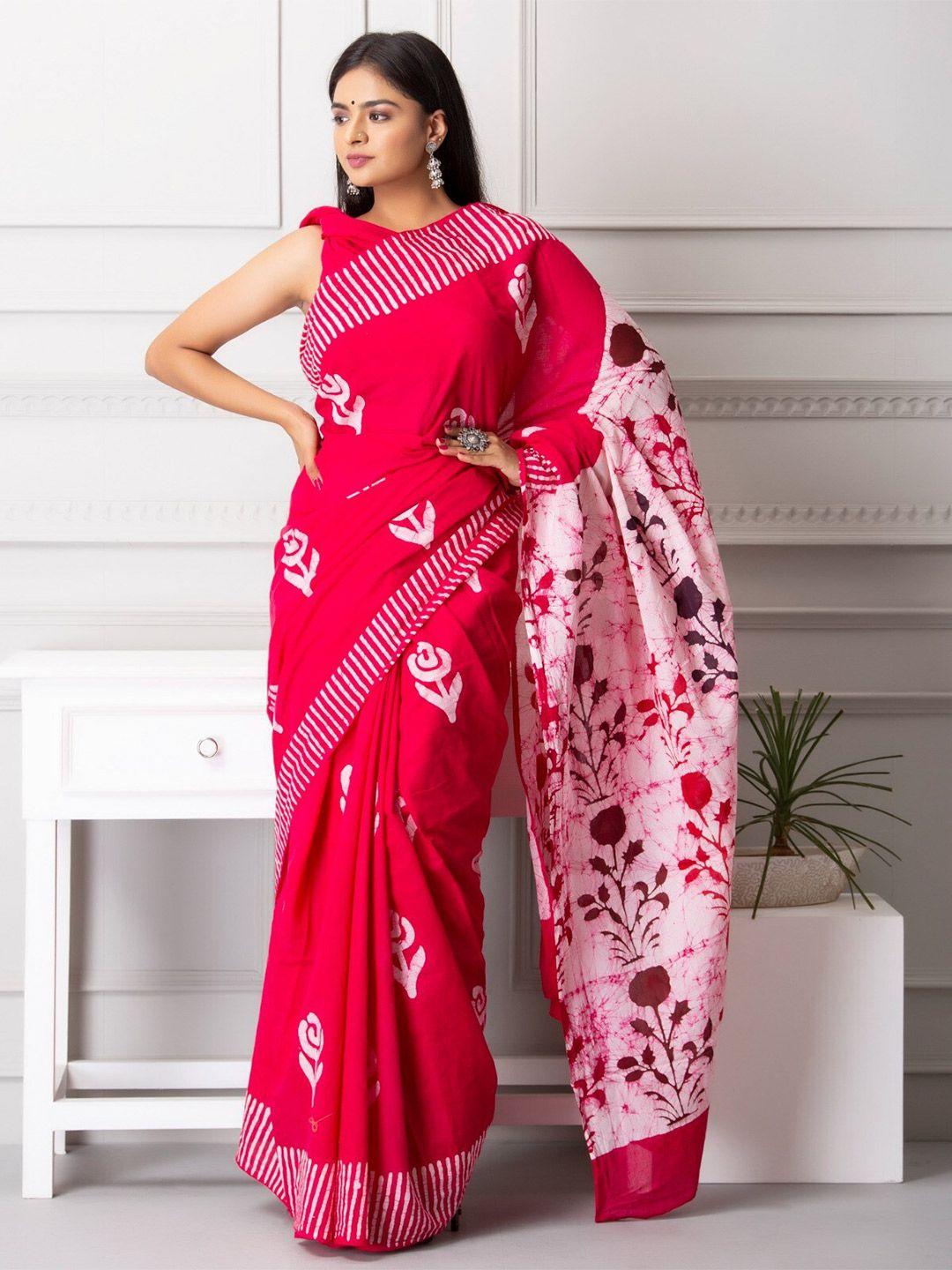 jalther floral pure cotton block print saree