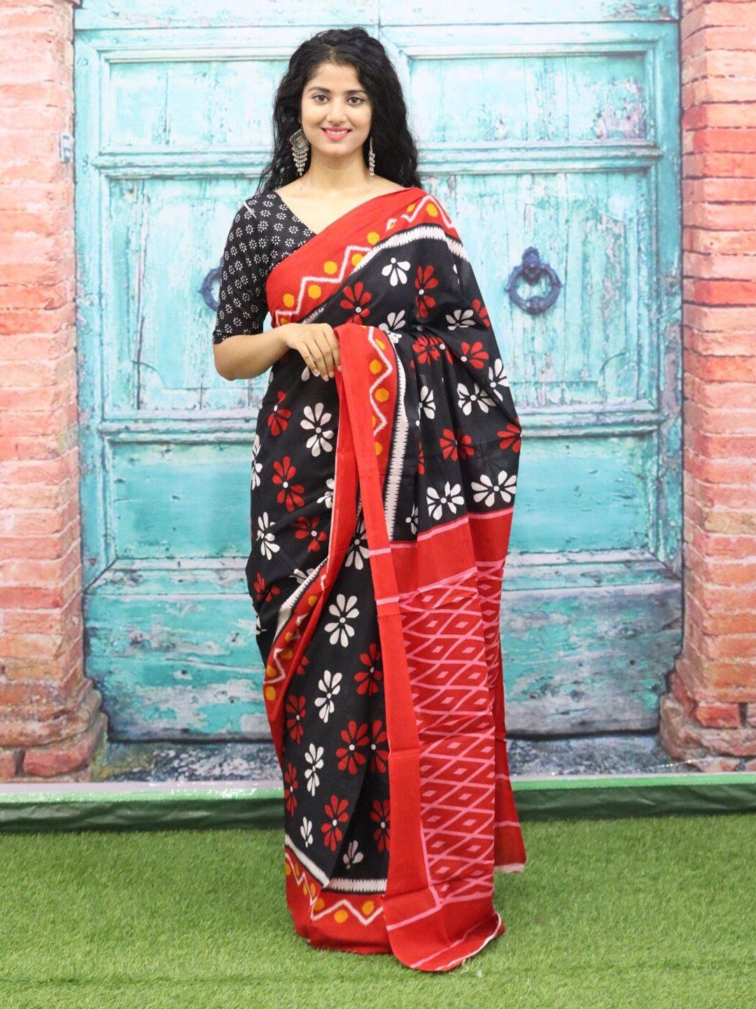 jalther floral pure cotton block print saree