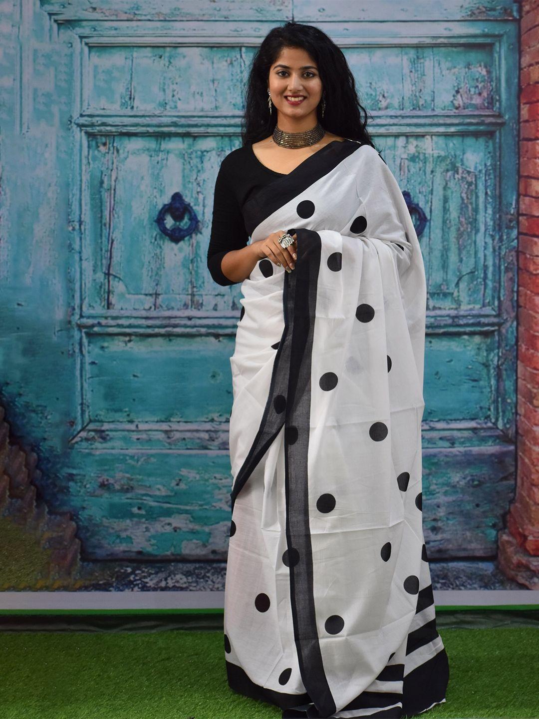 jalther polka dot pure cotton block print saree
