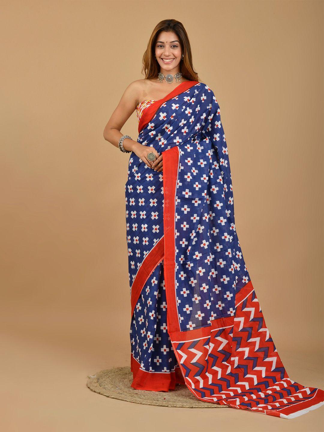 jalther printed pure cotton block print saree