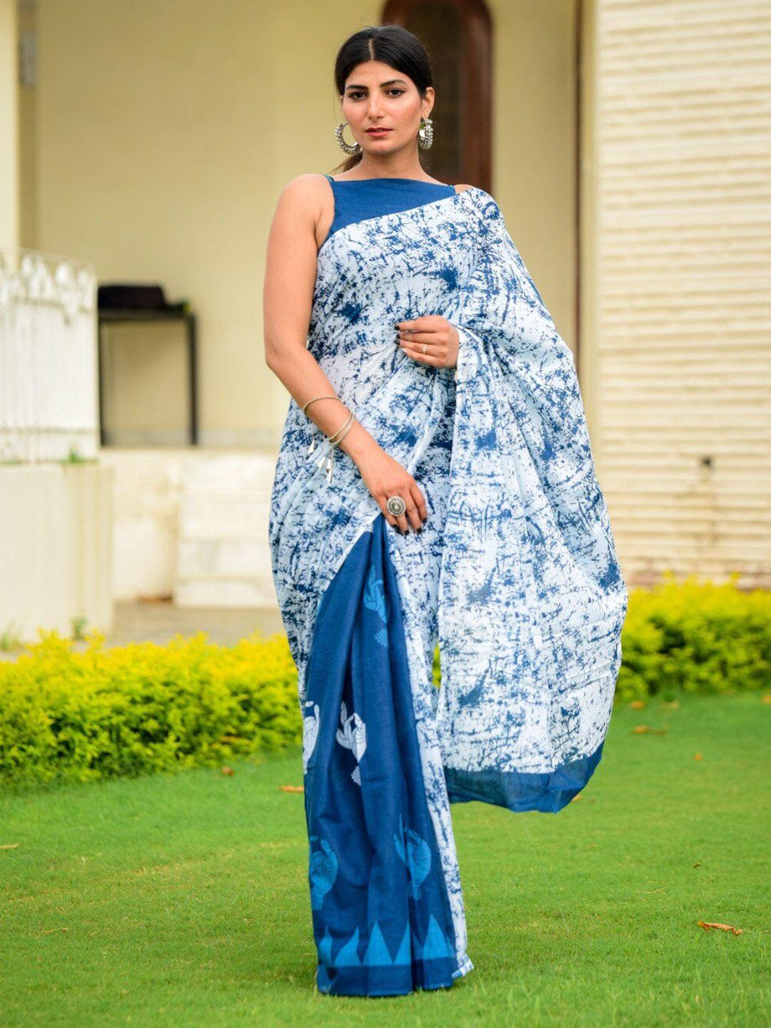 jalther tie and dye dyed pure cotton block print saree