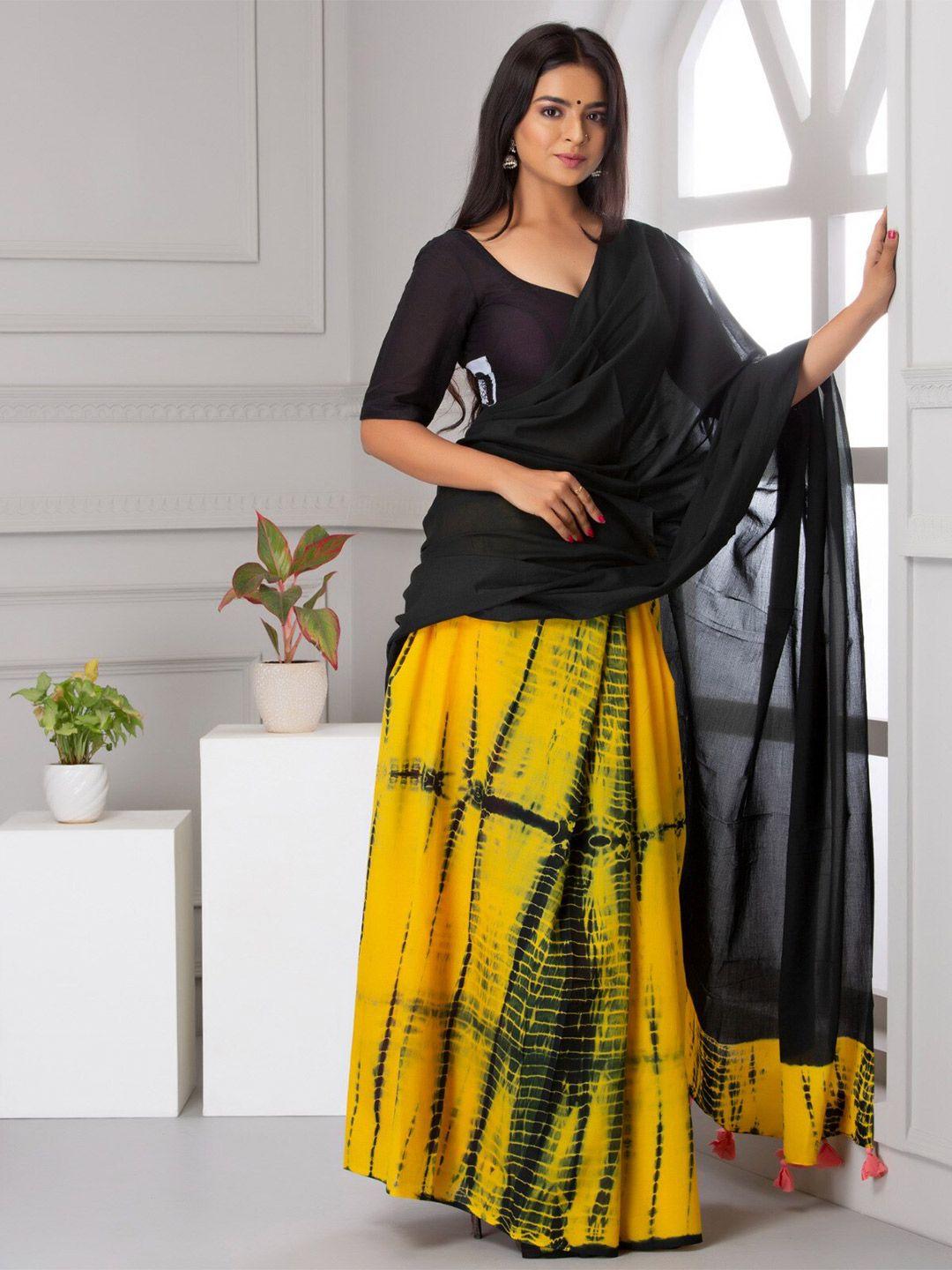 jalther tie and dye pure cotton block print saree