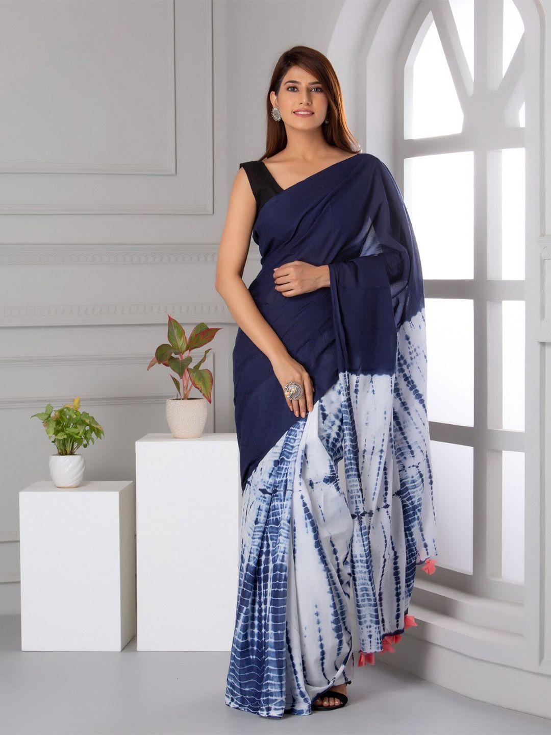 jalther tie and dye pure cotton block print saree