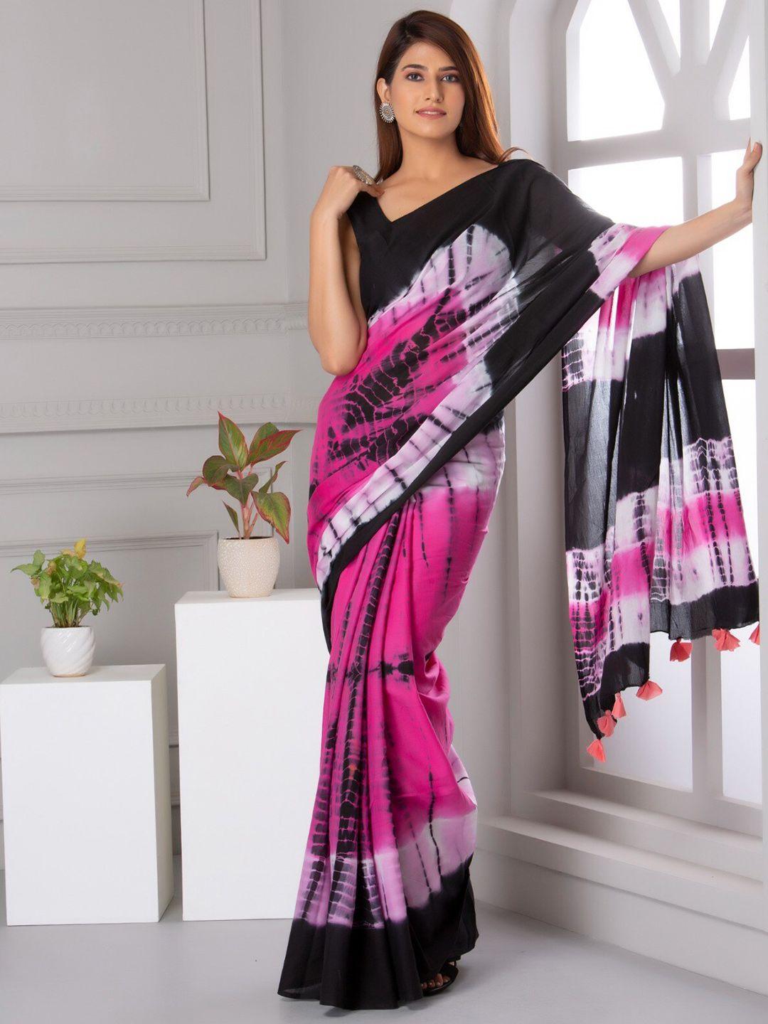 jalther tie and dye pure cotton block print saree