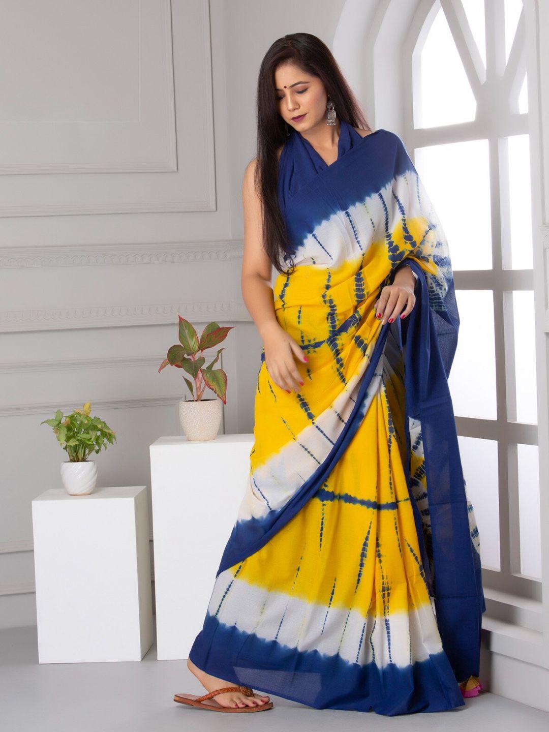 jalther tie and dye pure cotton block print saree