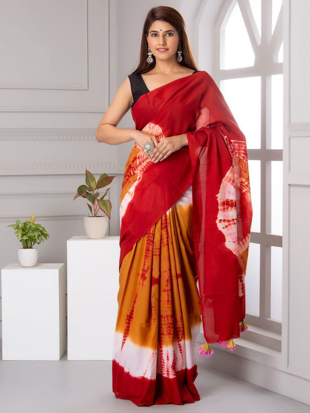 jalther tie and dye pure cotton block print saree