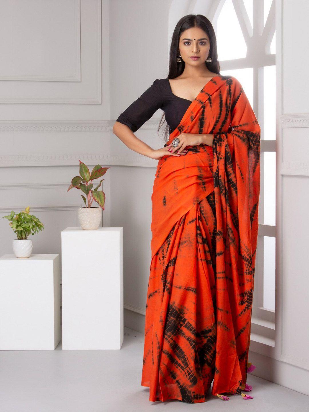 jalther tie and dye pure cotton block print saree