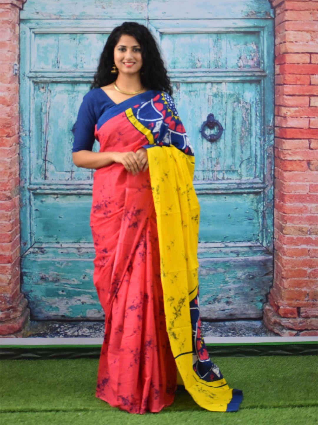 jalther tie and dye pure cotton block print saree