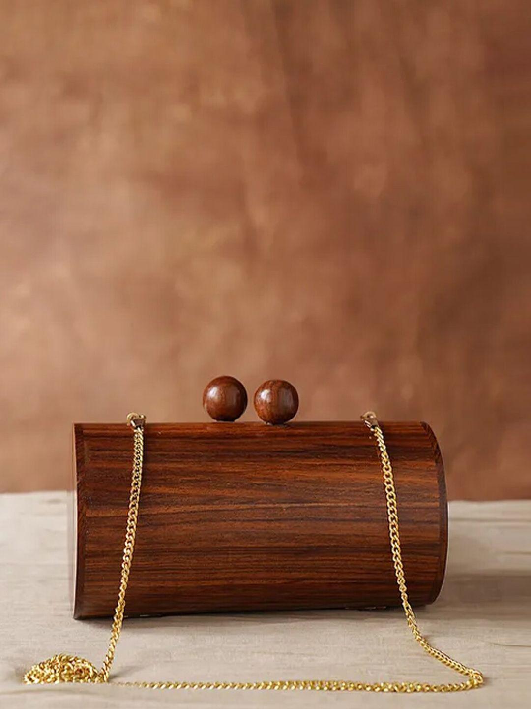 jalwa art wooden box clutch with shoulder strap