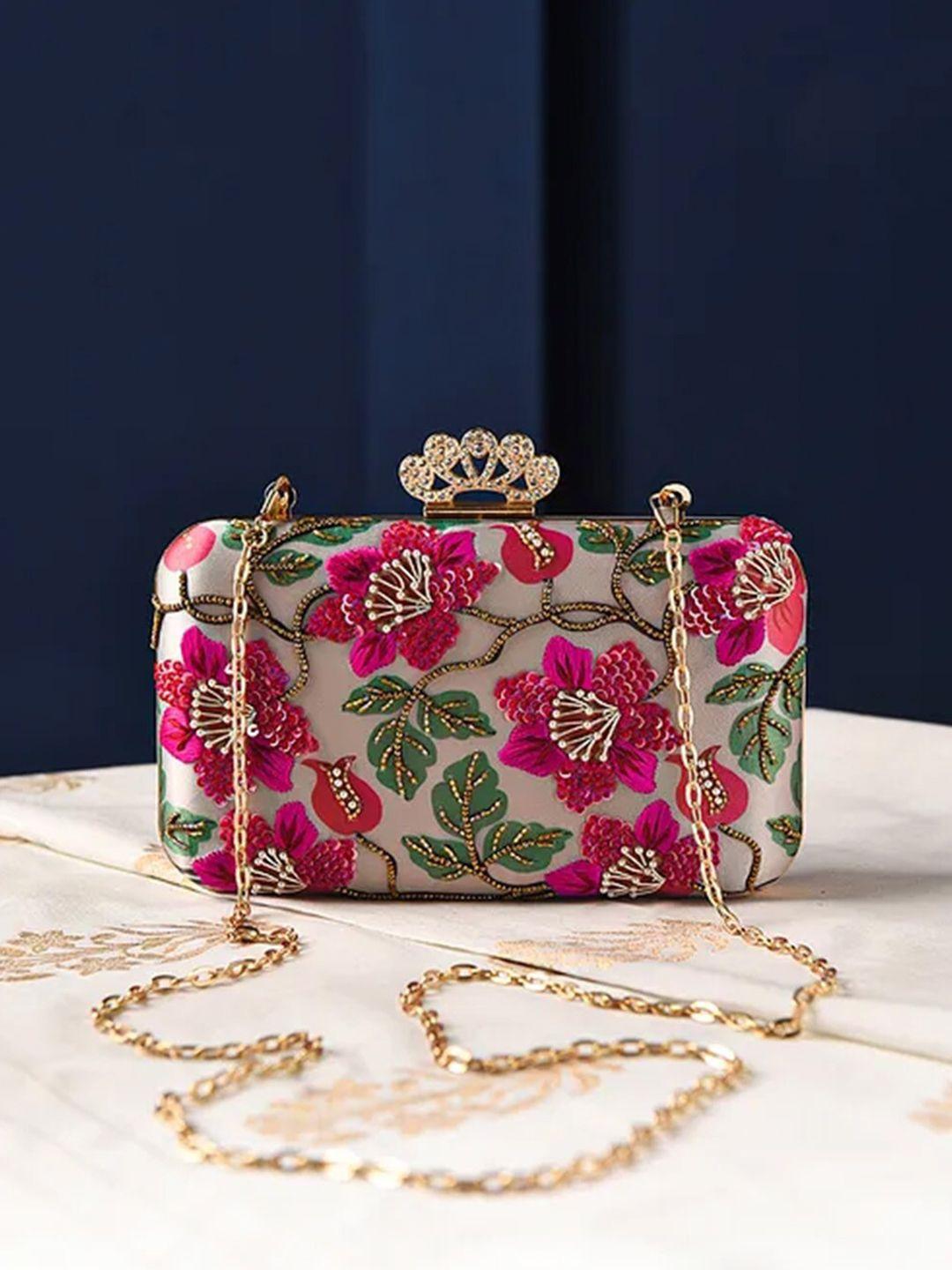jalwa art floral embroidered box clutch