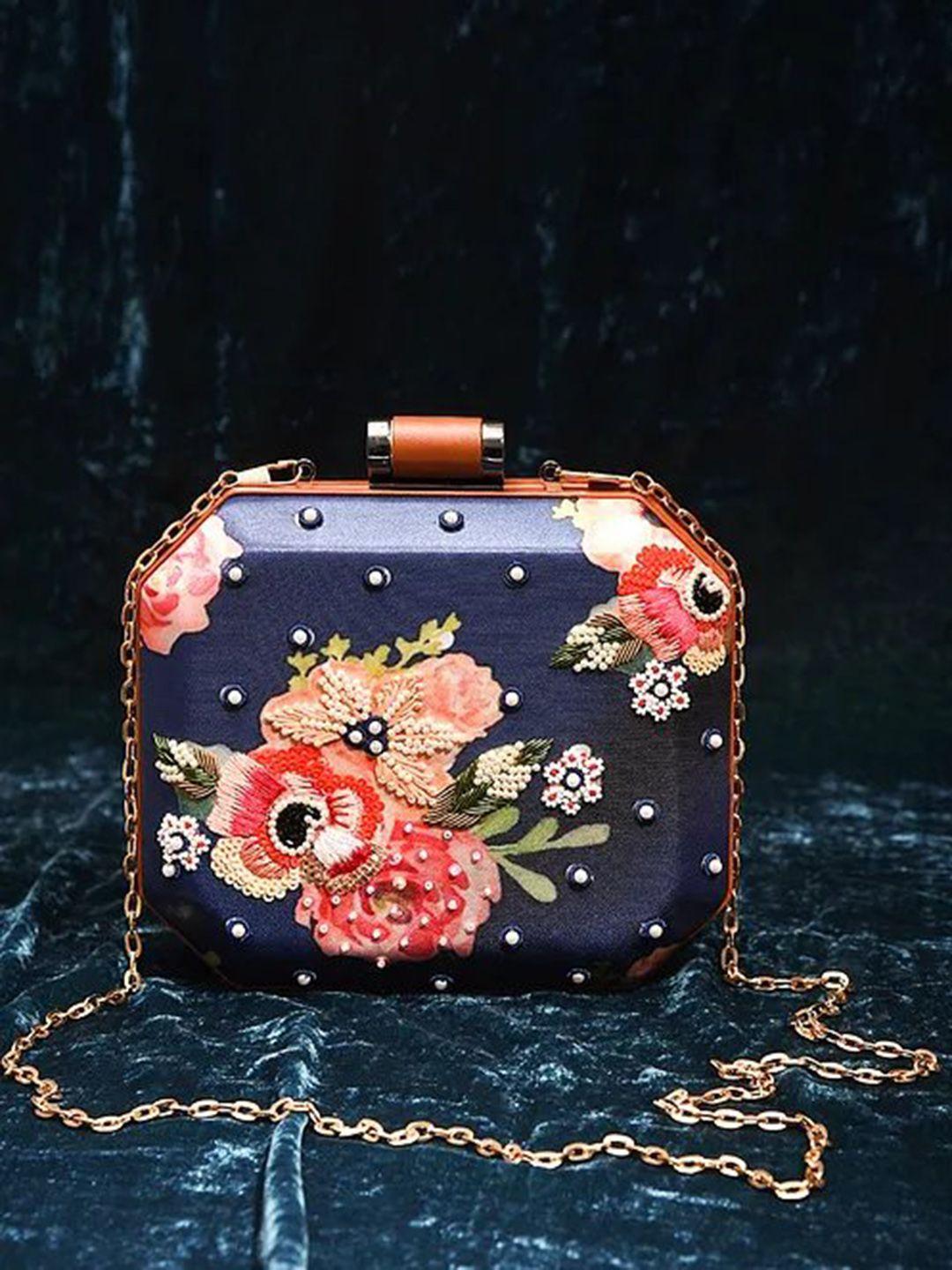 jalwa art floral printed embellished box clutch