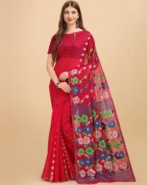 jamdani cotton floral print silk saree