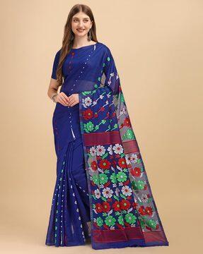 jamdani cotton floral print silk saree