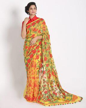 jamdani saree with tassels