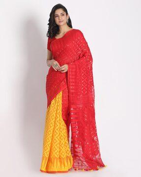 jamdani saree with tassels