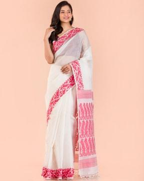 jamdani traditional saree with tassels