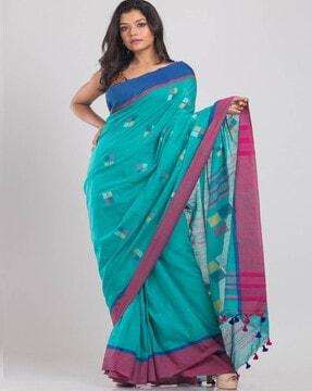 jamdani traditional saree with tassels