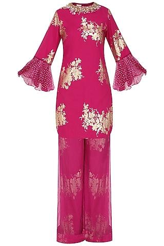 jamun pink foil printed short tunic with palazzo pants