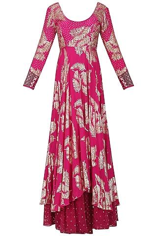 jamun pink foil printed anarkali gown set