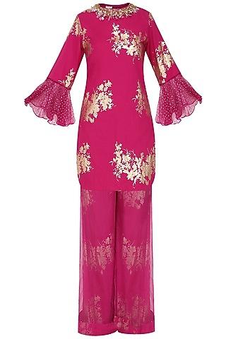 jamun pink foil printed short tunic with palazzo pants