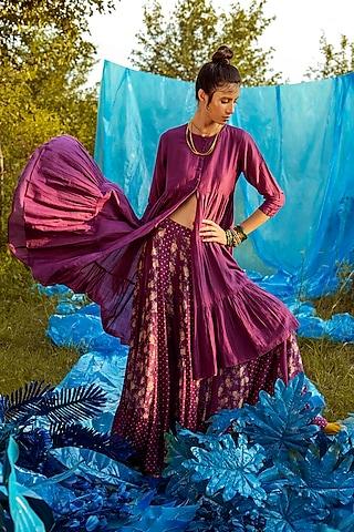 jamuni purple printed kurta & skirt