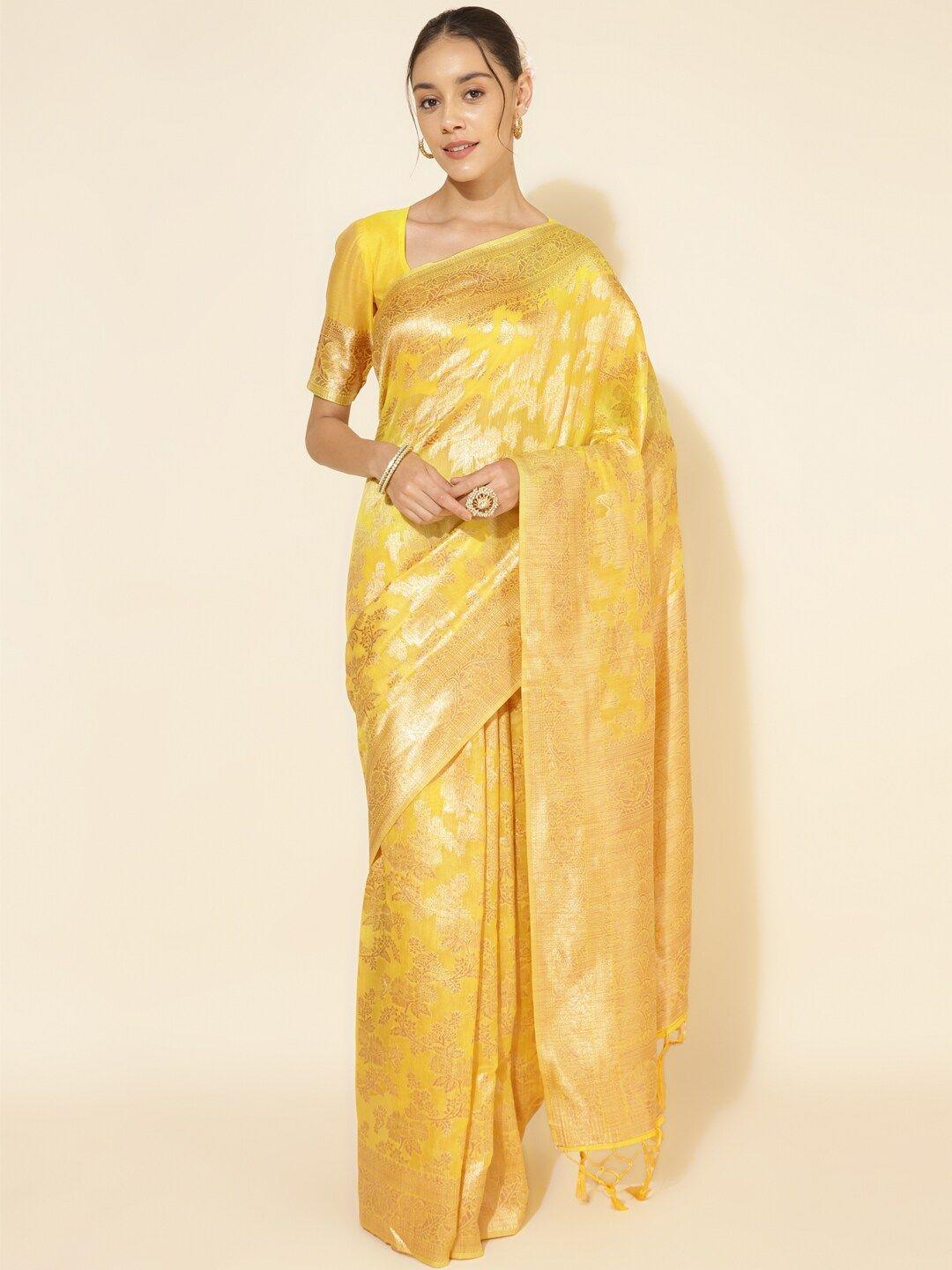 janasya ethnic motifs woven design zari pure silk chanderi saree