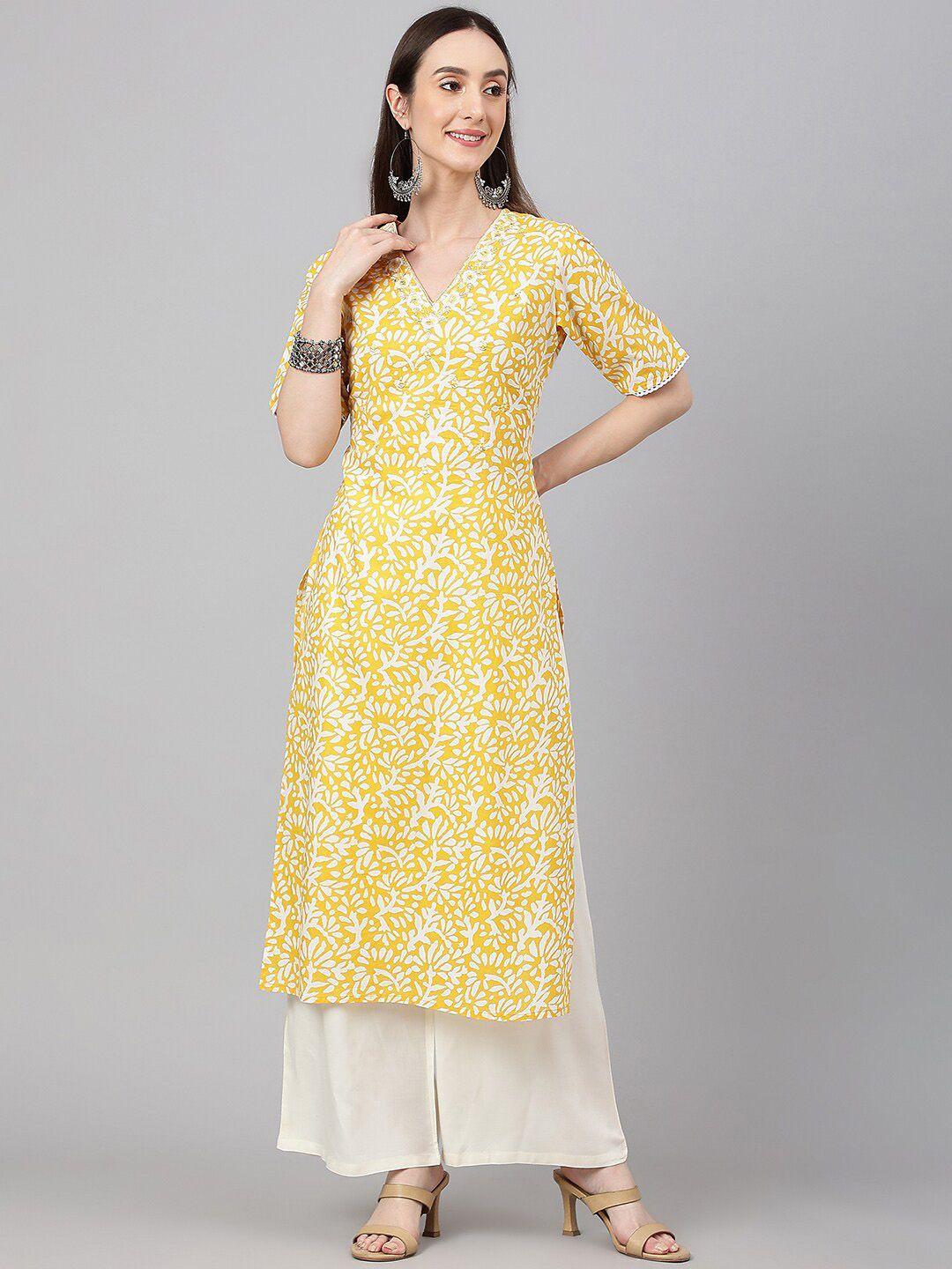 janasya floral printed cotton straight kurta