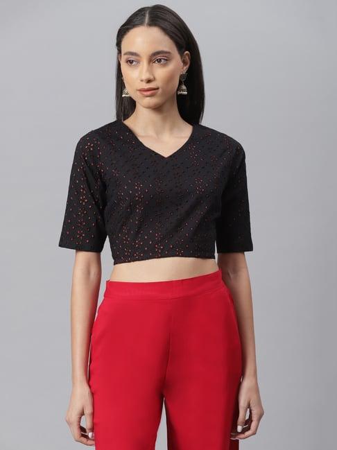 janasya black embroidered crop top