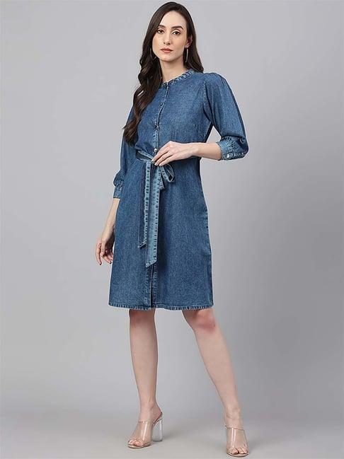 janasya blue a-line dress