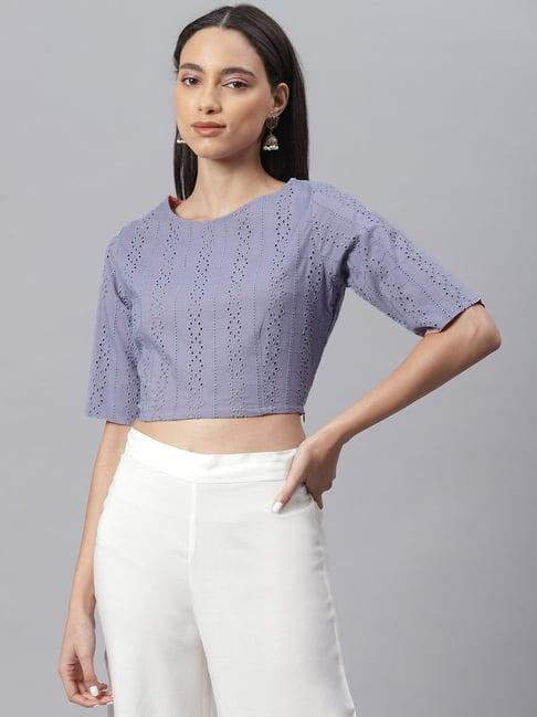 janasya blue embroidered crop top