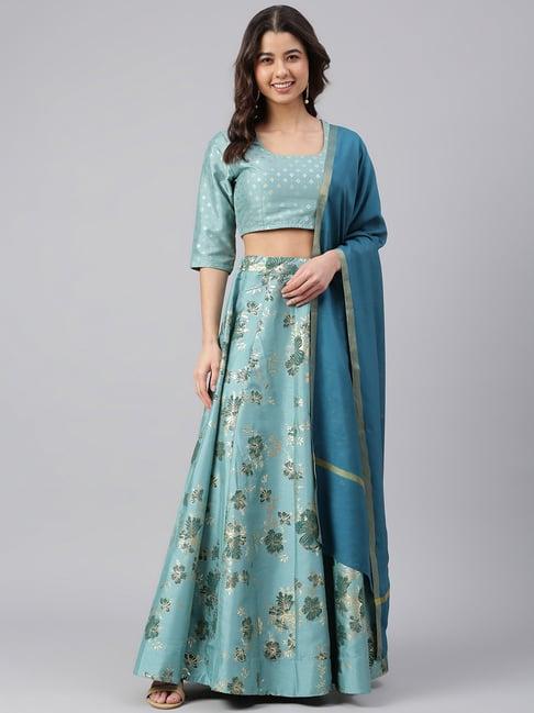 janasya blue printed lehenga choli set with dupatta