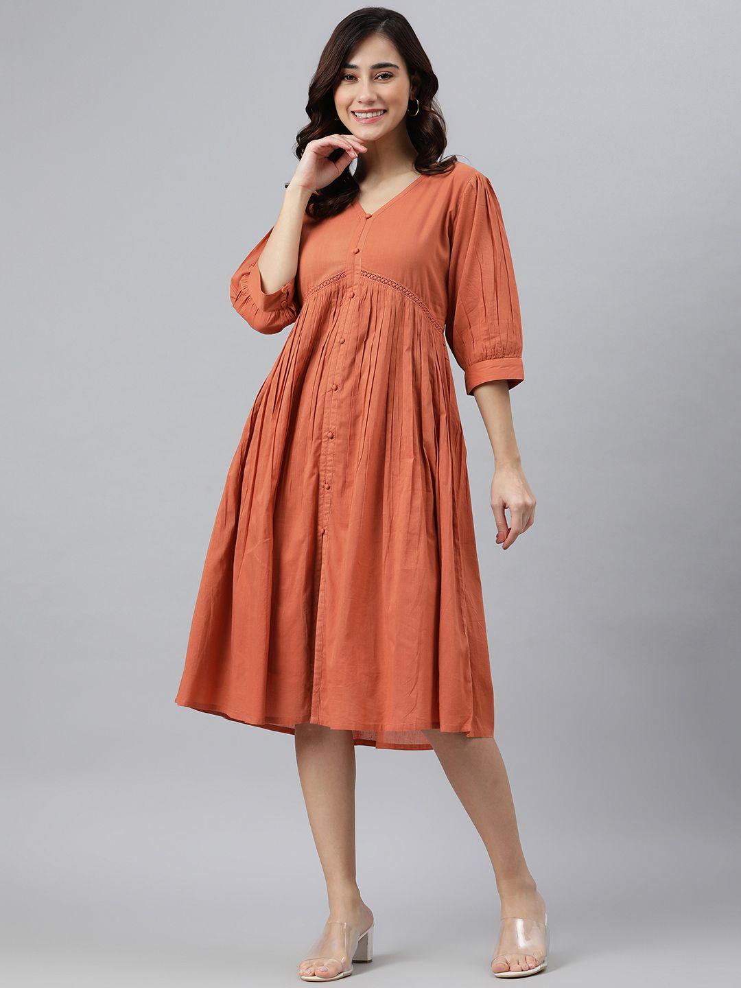 janasya coral orange cotton western dress