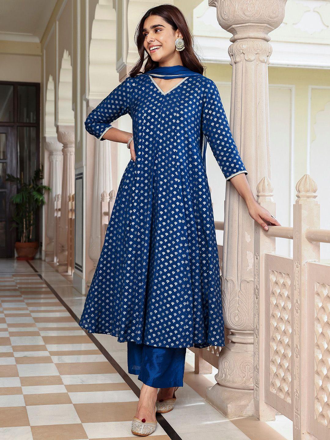 janasya ethnic motifs woven design gotta patti kurta with palazzos & dupatta