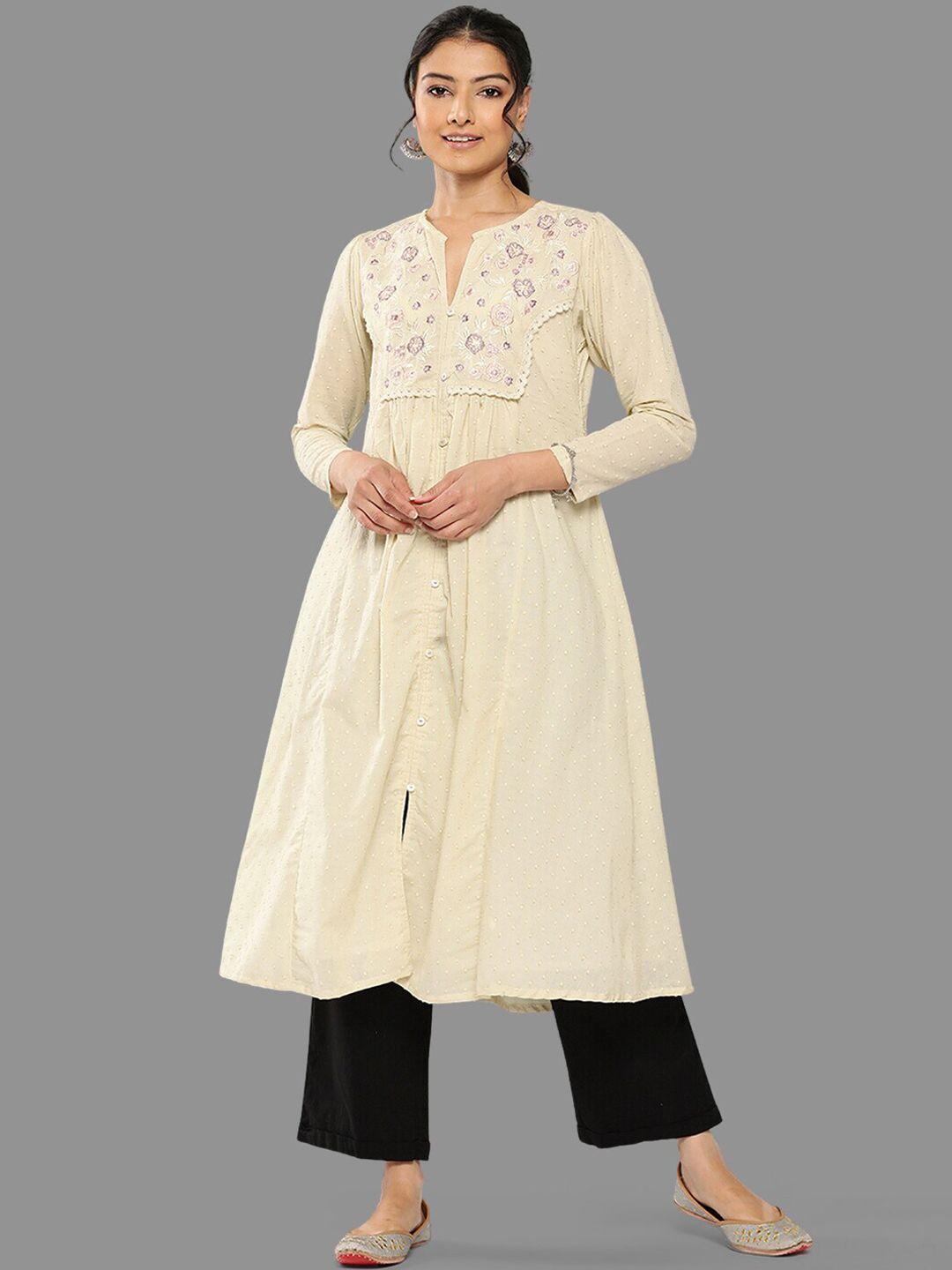 janasya floral embroidered cotton a-line kurta