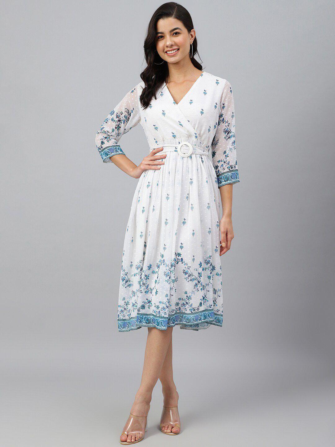 janasya floral georgette a-line midi dress