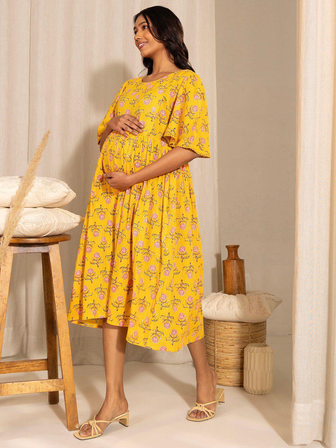 janasya floral print maternity fit & flare dress