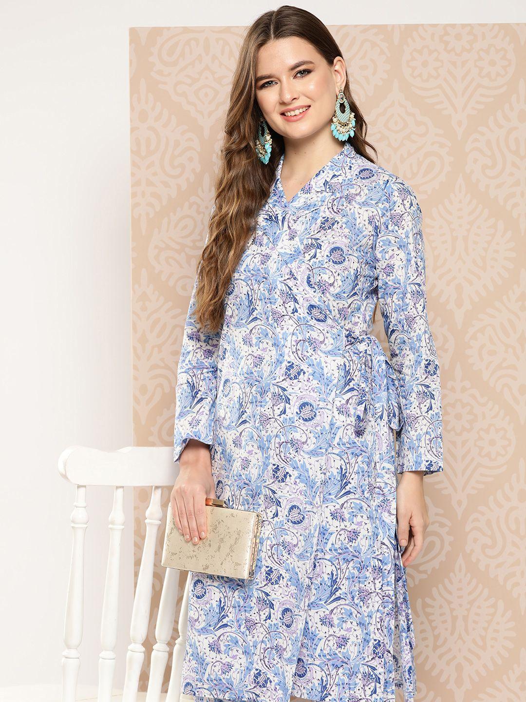 janasya floral printed angrakha pure cotton kurta with trousers