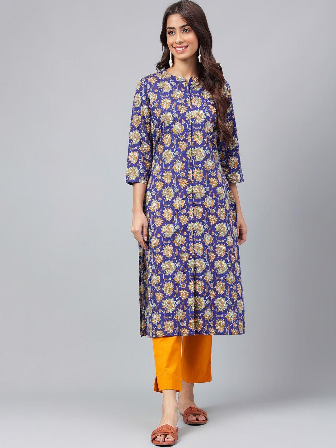 janasya floral printed cotton straight kurta