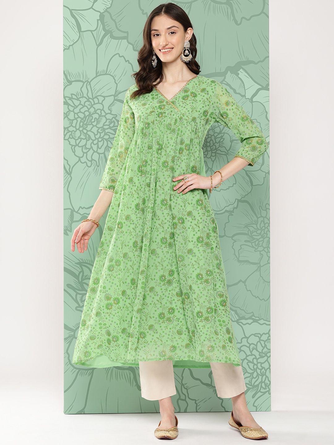 janasya floral printed gotta patti georgette angrakha kurta